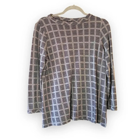 J Jill Wherever Collection Black Geometric Tunic Top Medium Petite MP Travel‎ - Picture 1 of 8